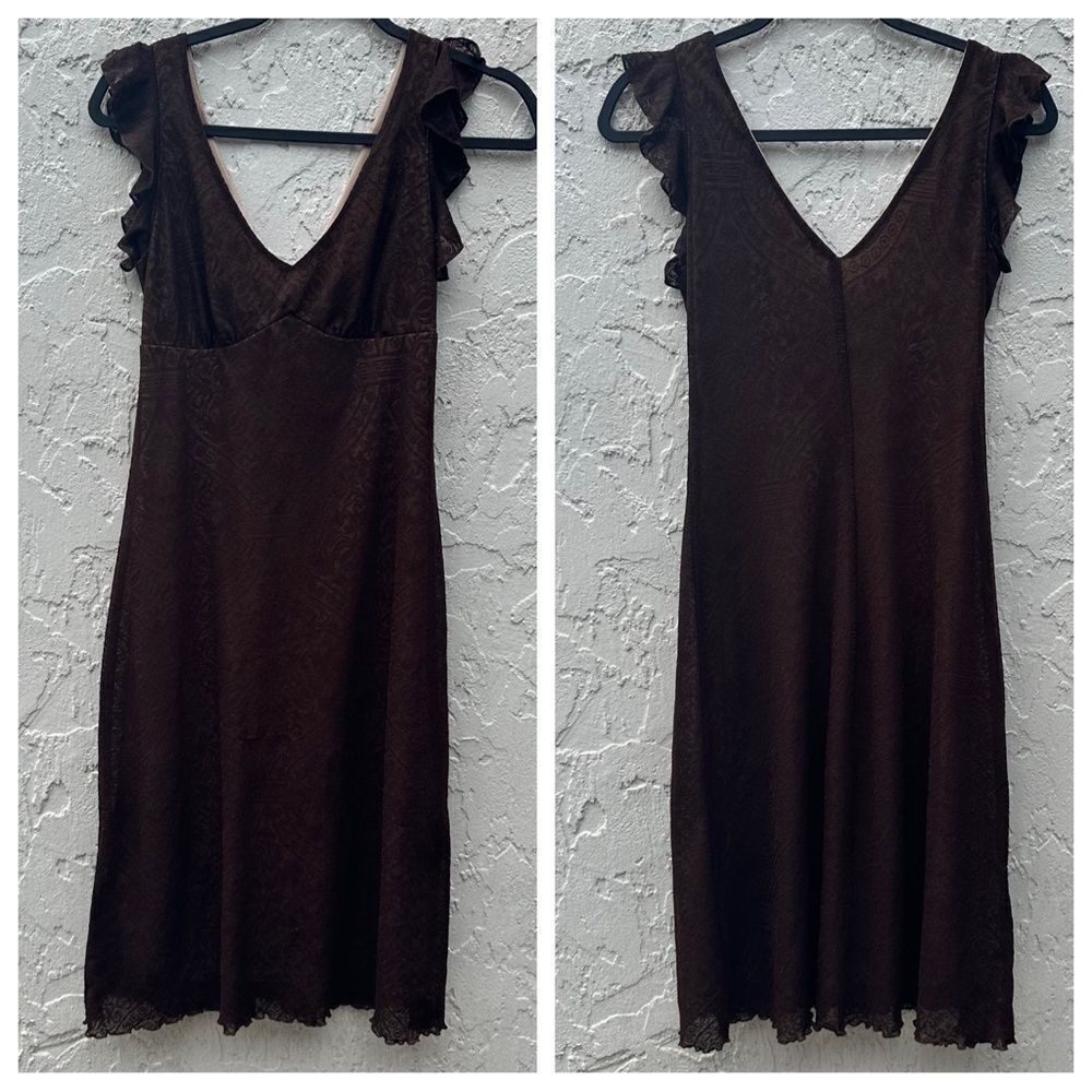 LA BELLE Vintage Dress Women Medium Lace Overlay‎ Evening Formal Brown USA